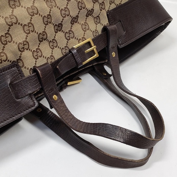 Authentic Large Gucci Totes Bag Canvas/Leather Handbag Brown Monogram Tote - Picture 6 of 11